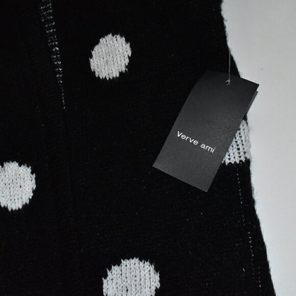 Verve Ami Long Sleeve Open Front Cardigan Sweater Black White Polka Dots Size S - Picture 11 of 12